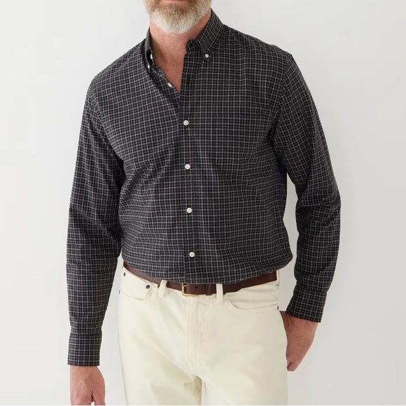 J Crew Men’s Long Sleeve Plaid Button Up Shirt Gray Black Organic Cotton - Picture 1 of 8